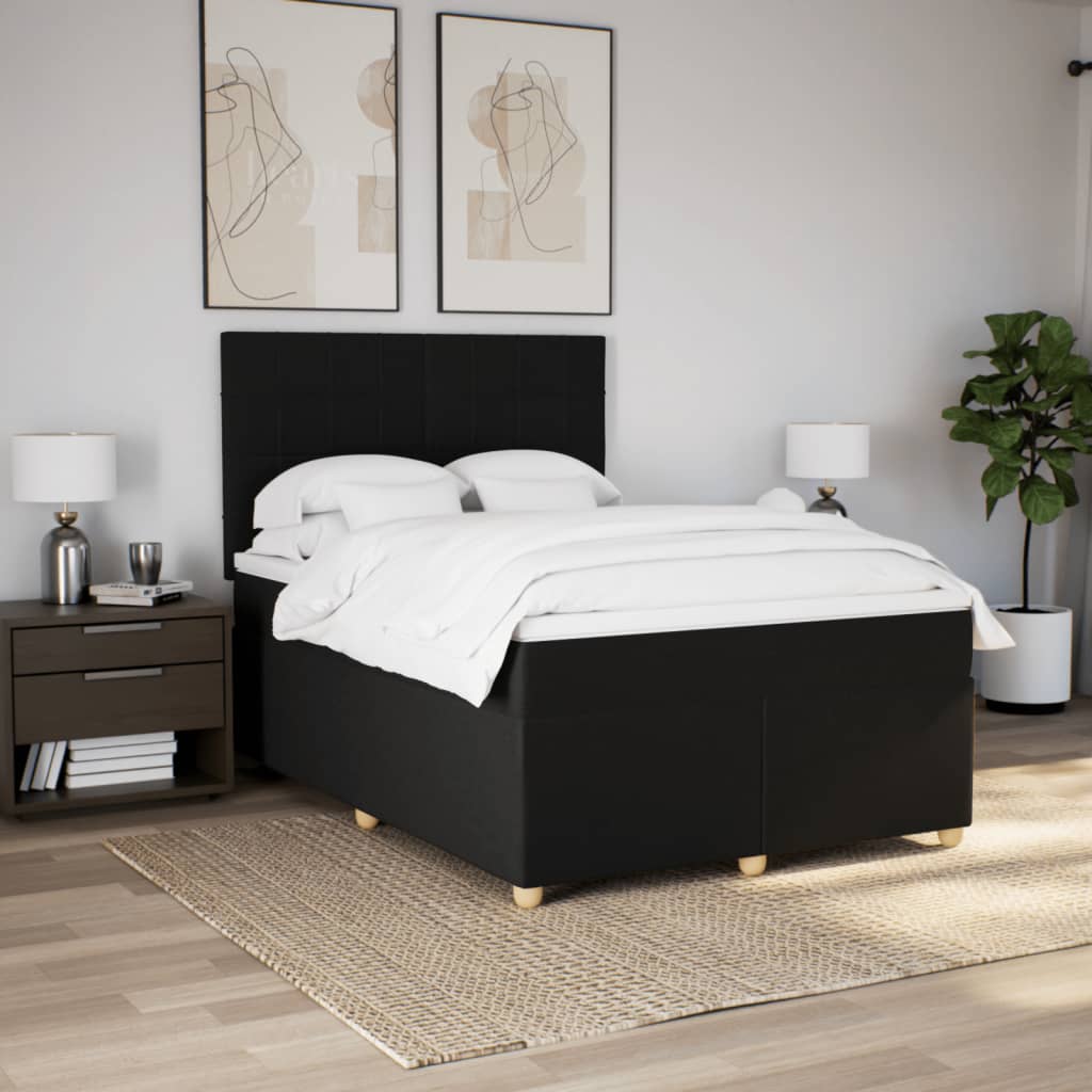vidaXL Boxspring met matras stof zwart 140x190 cm, foto 2