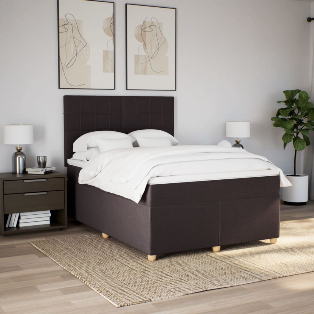 vidaXL Boxspring met matras stof donkerbruin 140x190 cm afbeelding