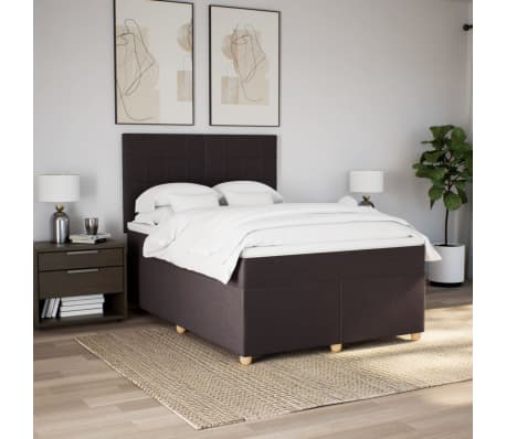 vidaXL Boxspring met matras stof donkerbruin 140x190 cm