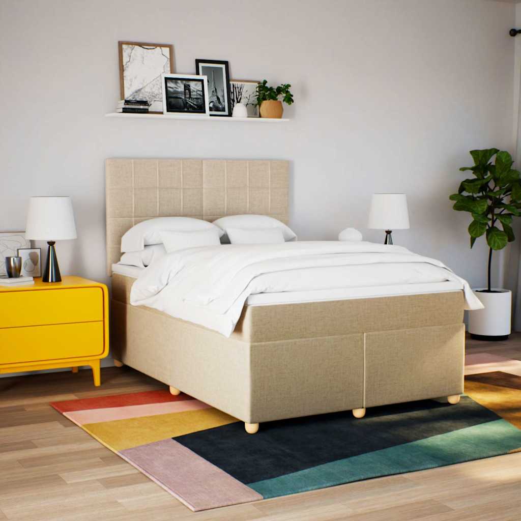 vidaXL Boxspring met matras stof crèmekleurig 140x190 cm afbeelding