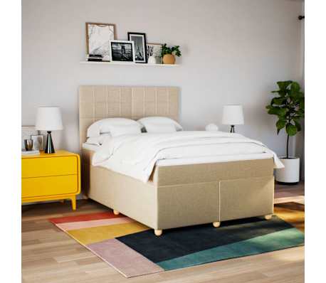 vidaXL Boxspring met matras stof cr&egrave;mekleurig 140x190 cm