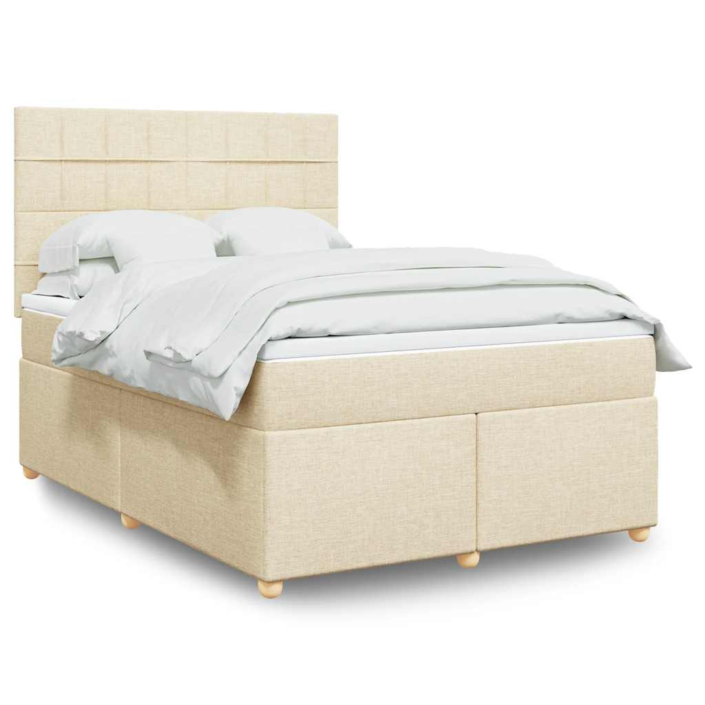 Kontinentalseng 140x190 cm med madras og topmadras - cremefarvet stof