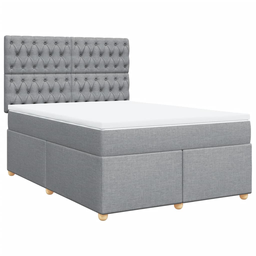 vidaXL Pat box spring cu saltea, gri deschis, 140x190 cm, textil