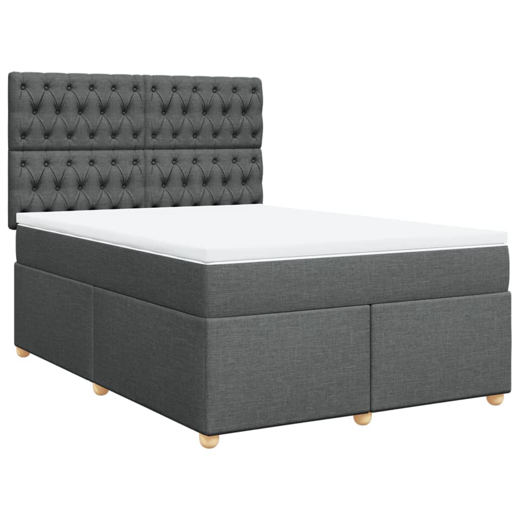 vidaXL Pat box spring cu saltea, gri închis, 140x190 cm, textil