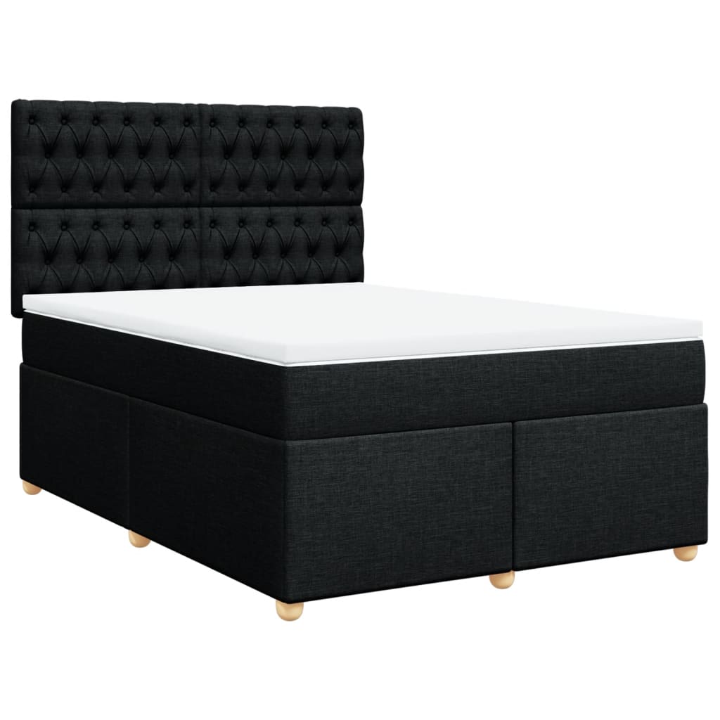 vidaXL Pat box spring cu saltea, negru, 140x190 cm, textil