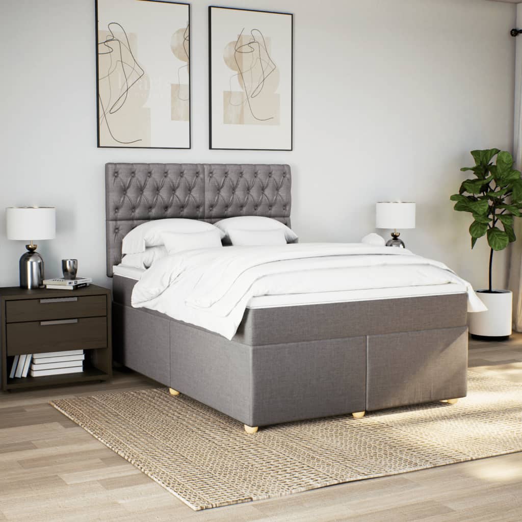 vidaXL Boxspring met matras stof taupe 140x190 cm, foto 2