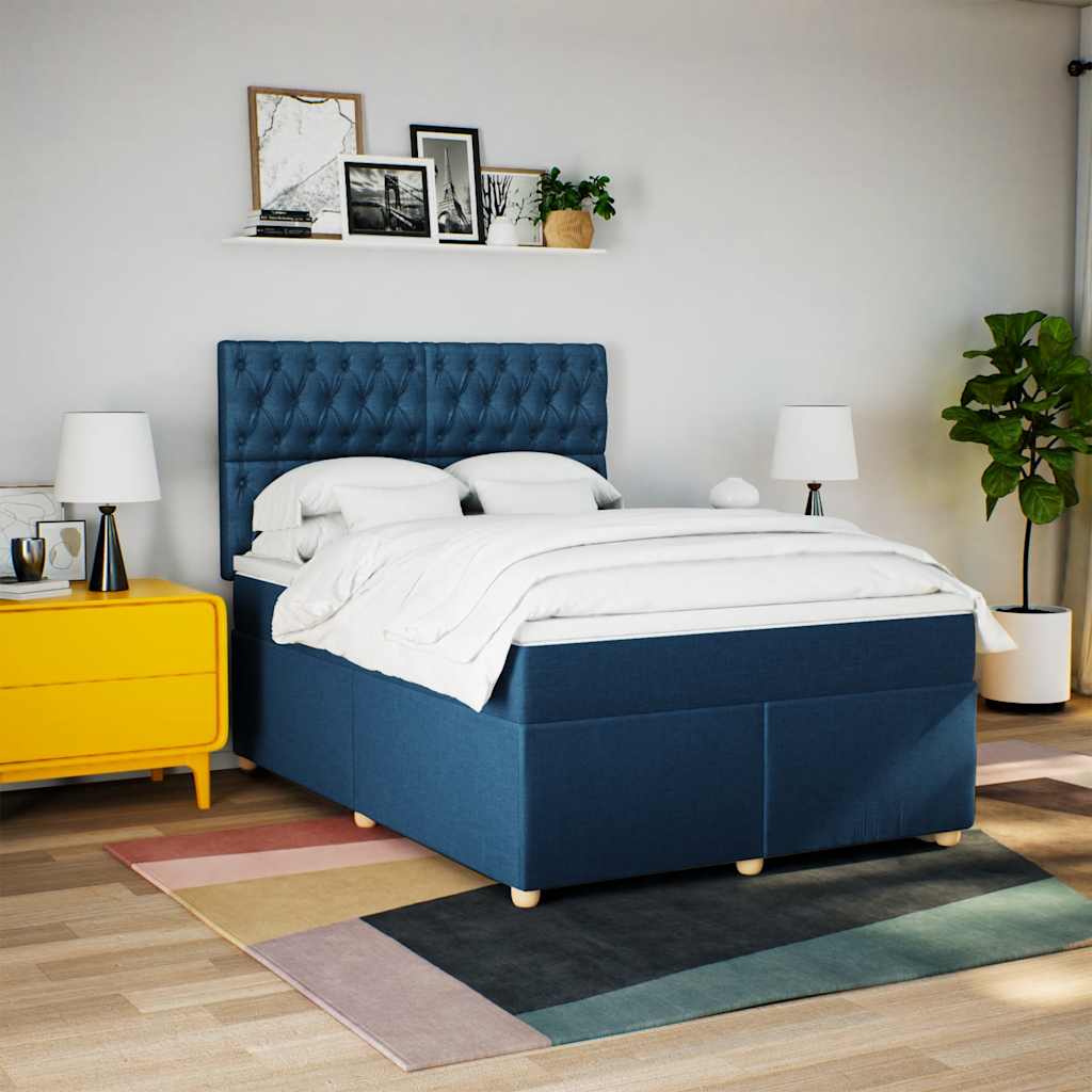 vidaXL Boxspring met matras stof blauw 140x190 cm afbeelding
