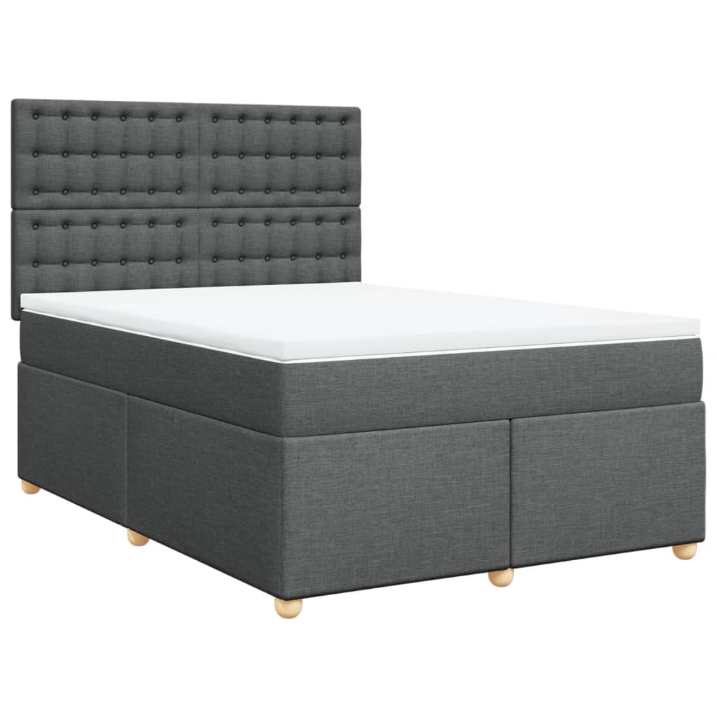 vidaXL Pat box spring cu saltea, gri închis, 140x190 cm, textil