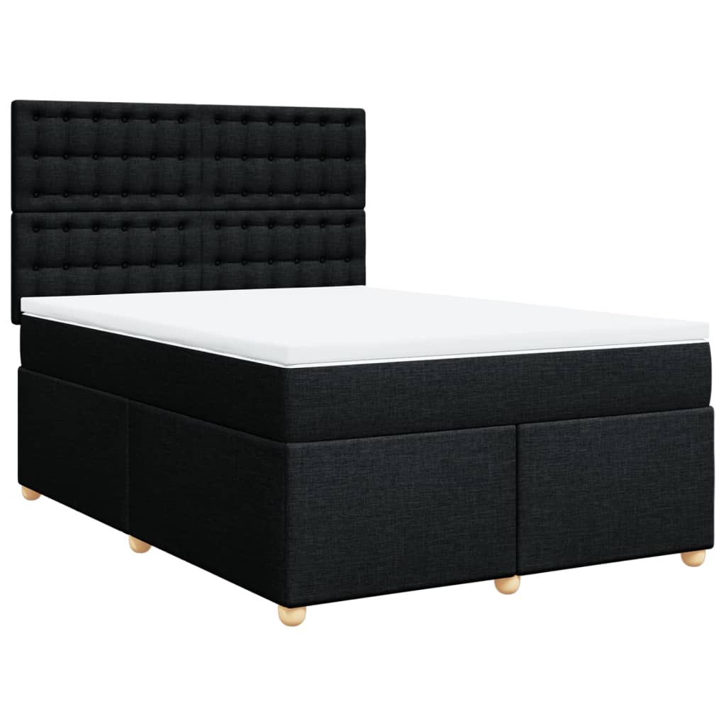vidaXL Pat box spring cu saltea, negru, 140x190 cm, textil