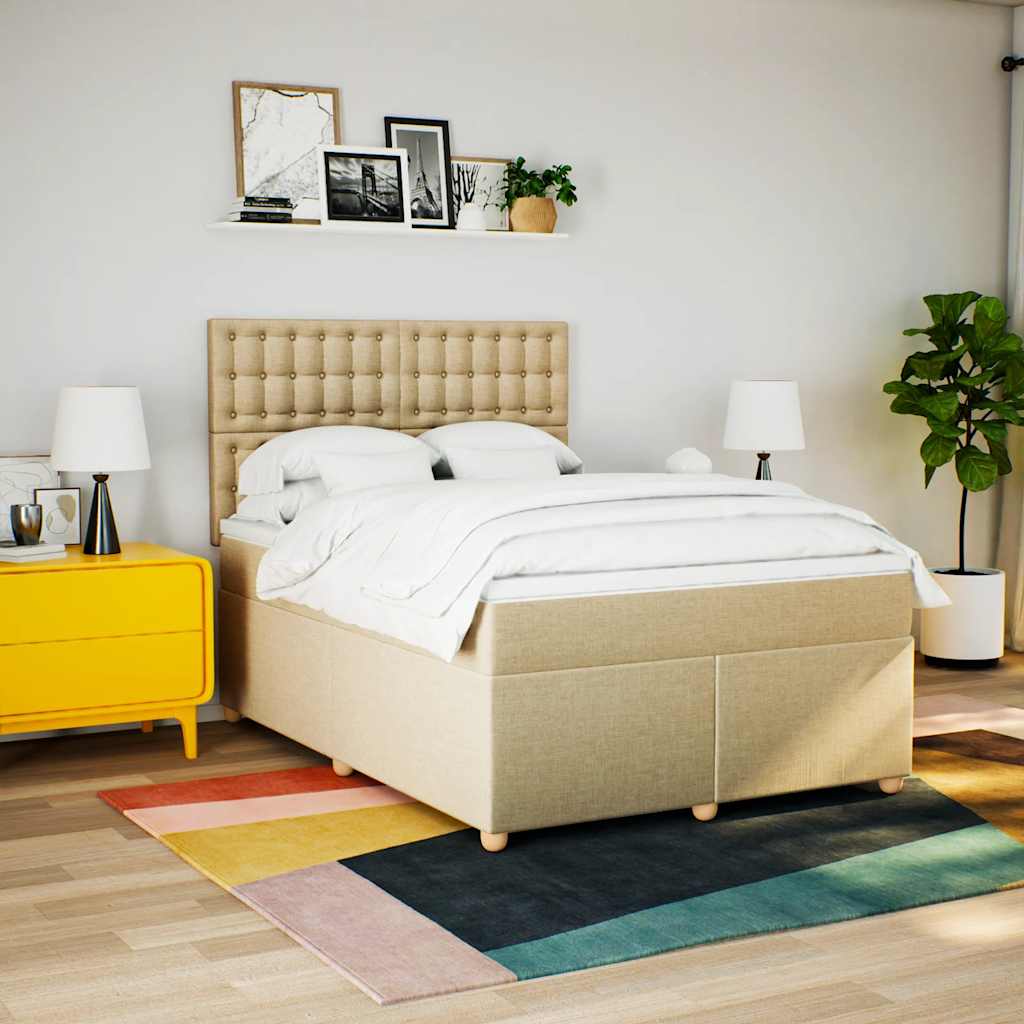 vidaXL Boxspring met matras stof crèmekleurig 140x190 cm afbeelding