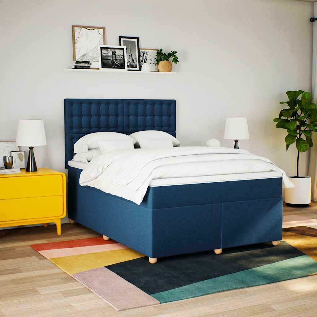 vidaXL Boxspring met matras stof blauw 140x190 cm afbeelding