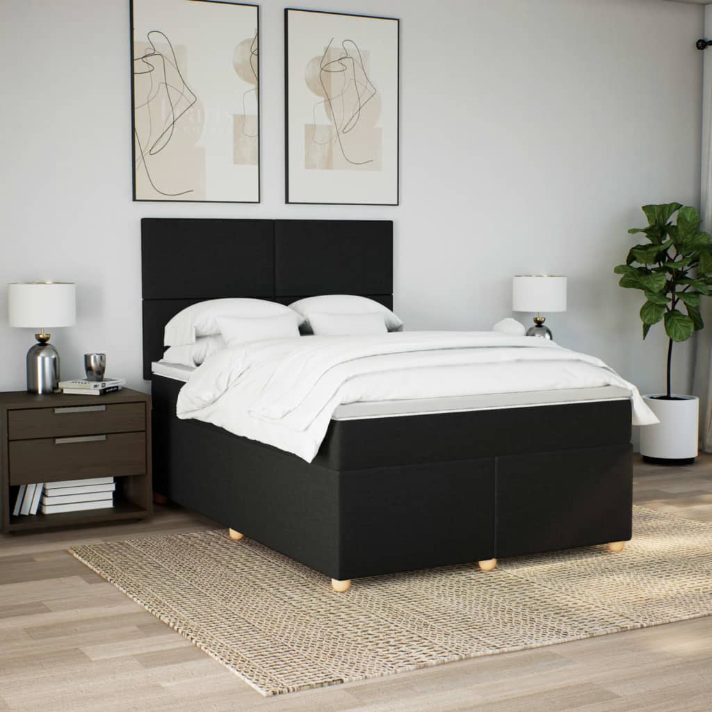 vidaXL Boxspring met matras stof zwart 140x200 cm afbeelding