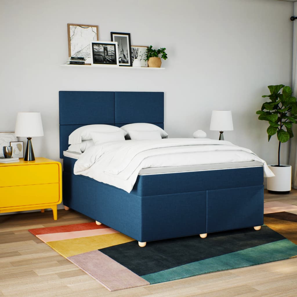 vidaXL Boxspring met matras stof blauw 140x200 cm, foto 2