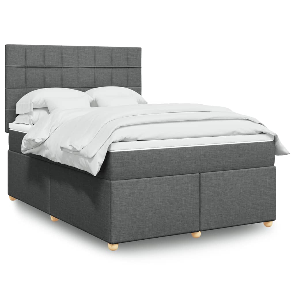 vidaXL Boxspringbett mit Matratze Dunkelgrau 140x200 cm Stoff