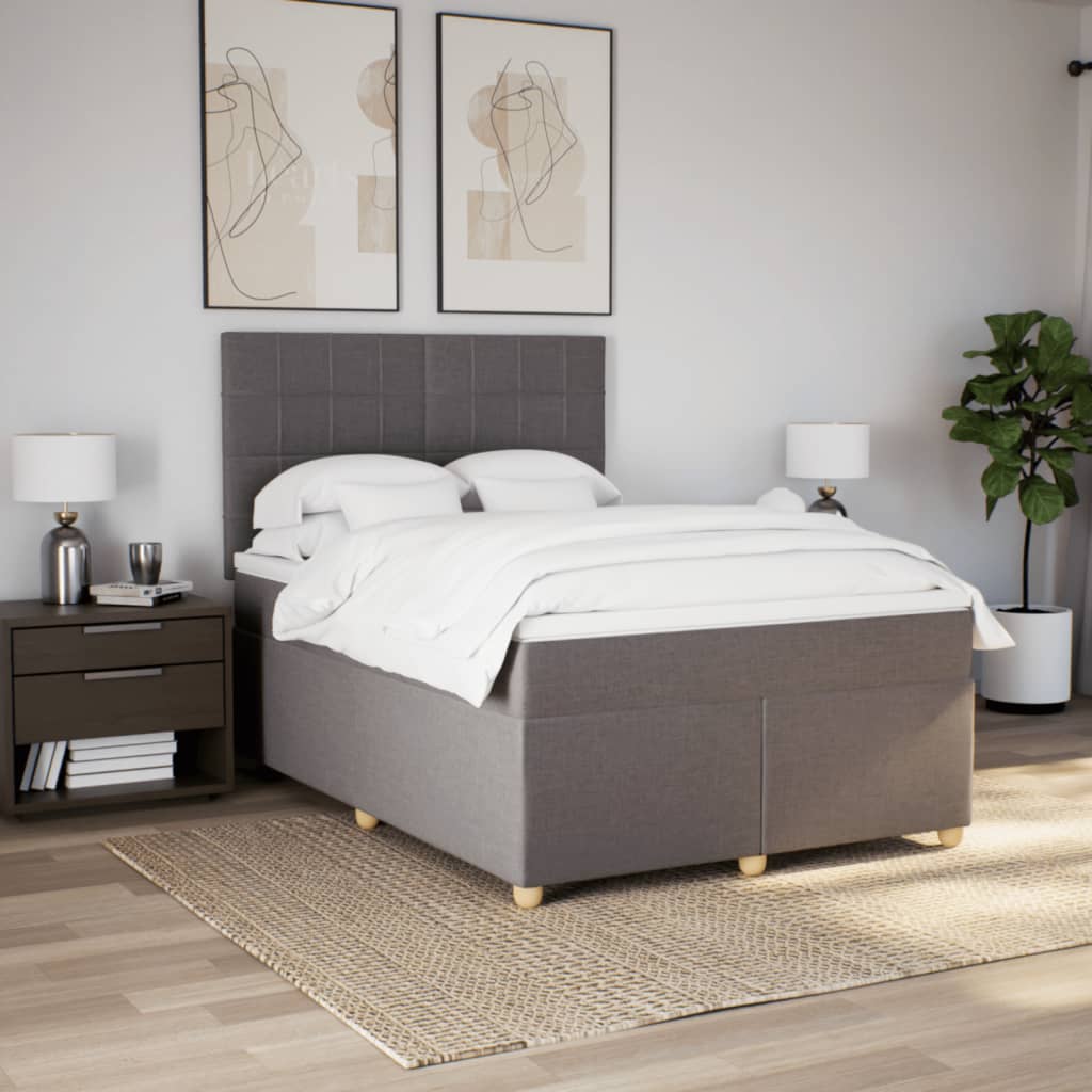 vidaXL Boxspring met matras stof taupe 140x200 cm afbeelding