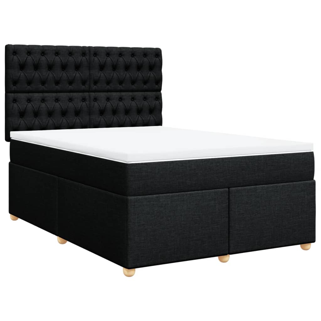 vidaXL Pat box spring cu saltea, negru, 140x200 cm, textil