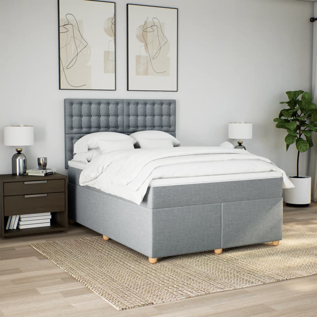 vidaXL Boxspring met matras stof lichtgrijs 140x200 cm afbeelding