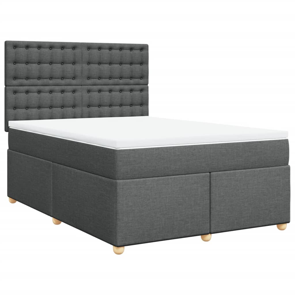 vidaXL Pat box spring cu saltea, gri închis, 140x200 cm, textil