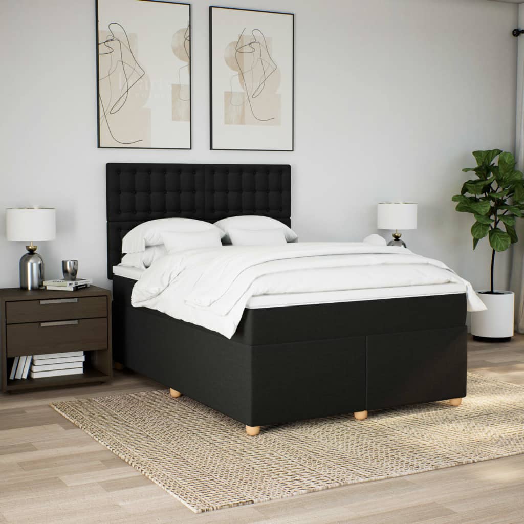vidaXL Boxspring met matras stof zwart 140x200 cm, foto 2