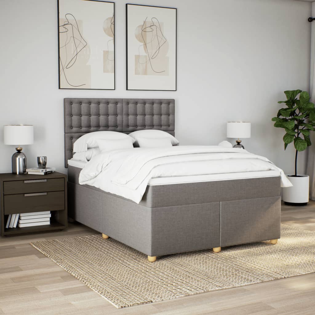 vidaXL Boxspring met matras stof taupe 140x200 cm afbeelding