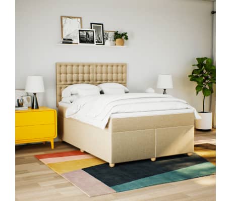 vidaXL Pat continental cu saltea, crem, 140x200 cm, material textil
