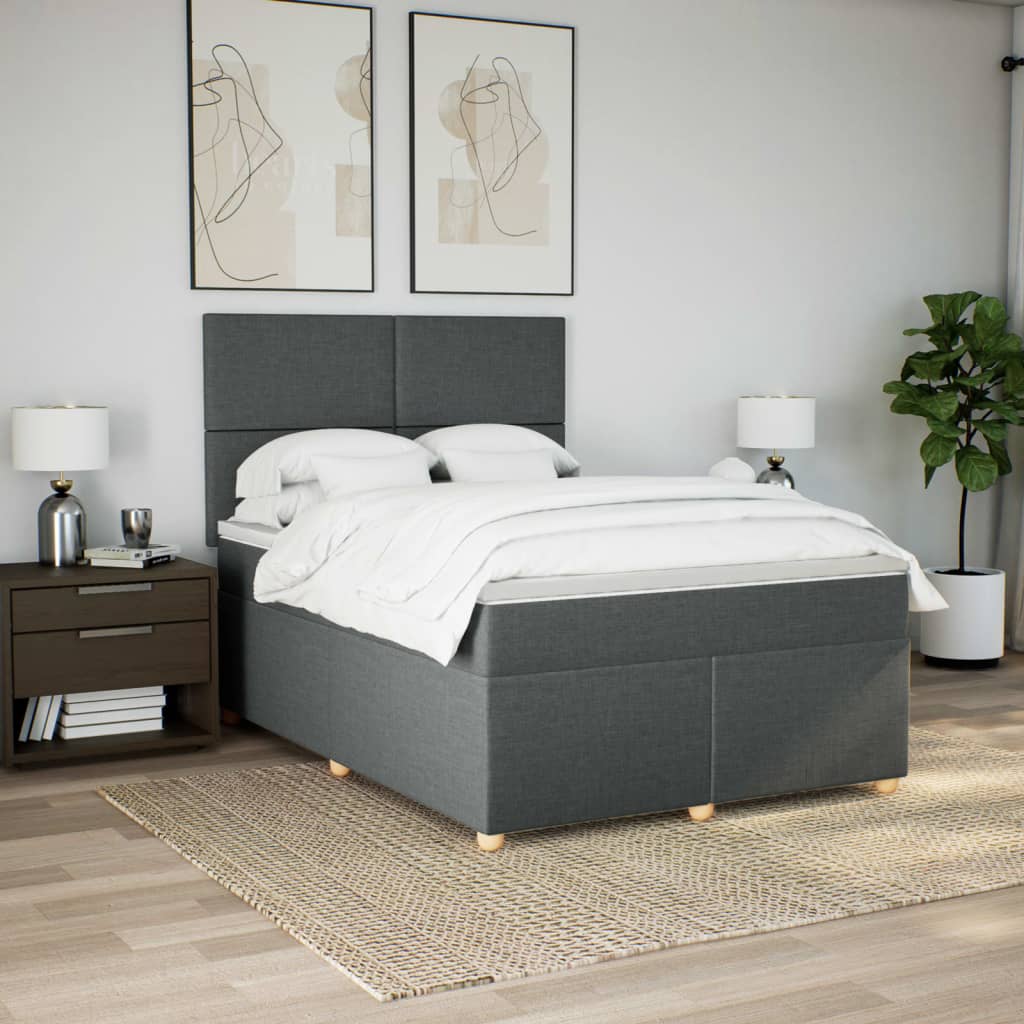 vidaXL Boxspring met matras stof donkergrijs 160x200 cm afbeelding