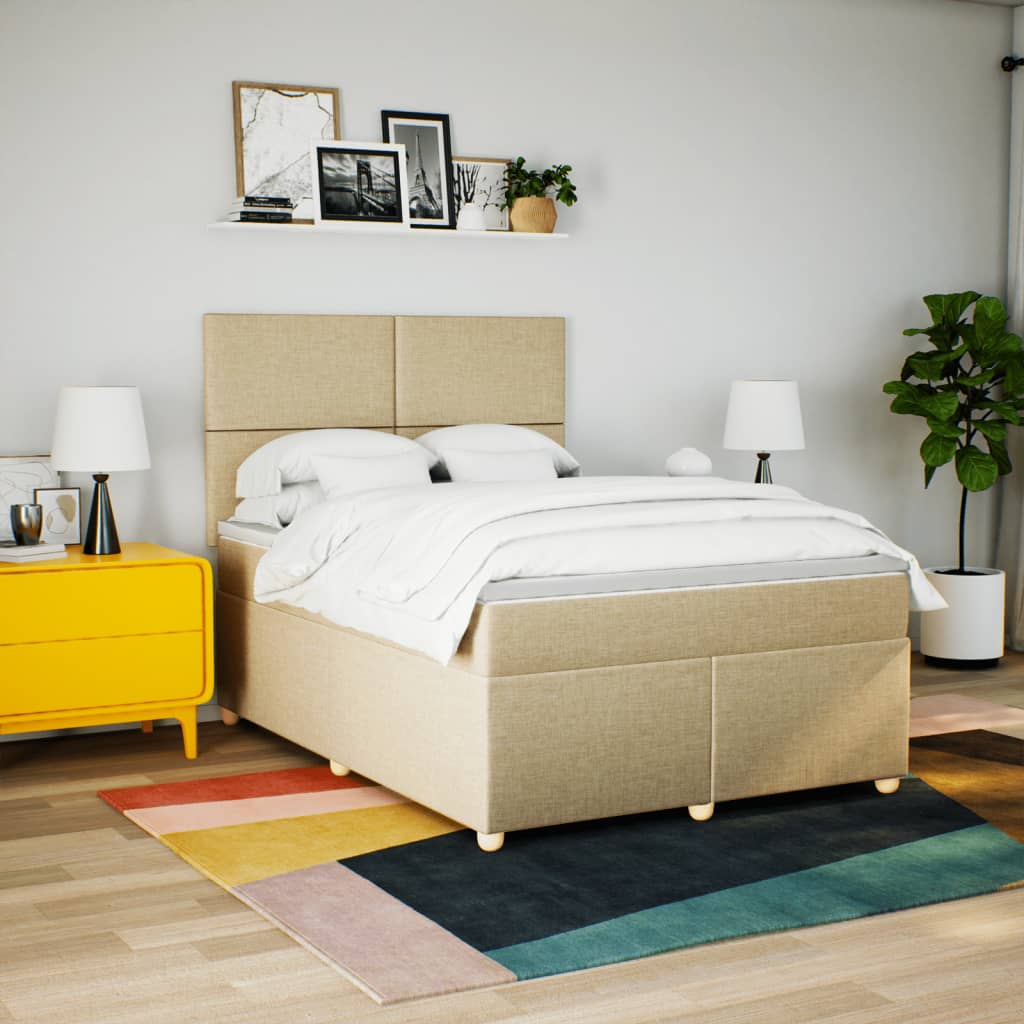 vidaXL Boxspring met matras stof crèmekleurig 160x200 cm afbeelding