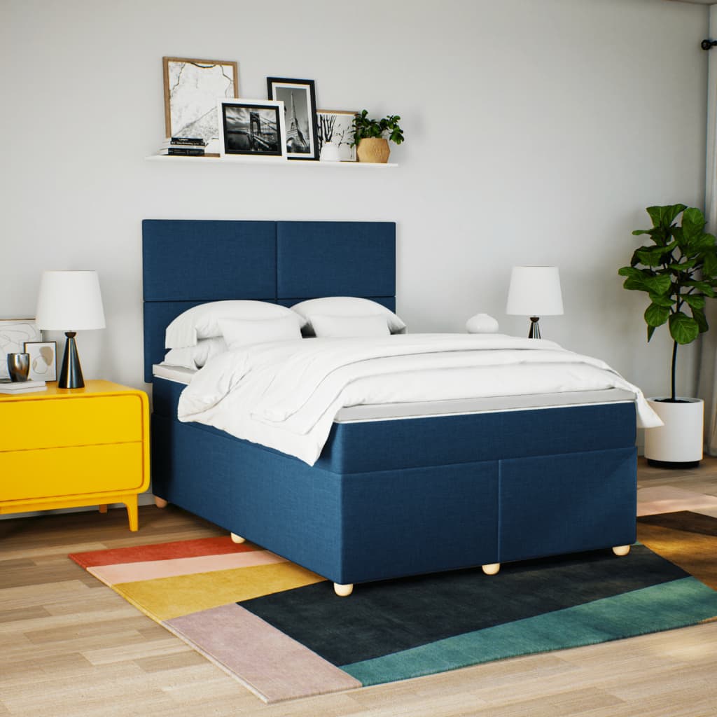 vidaXL Boxspring met matras stof blauw 160x200 cm, foto 2
