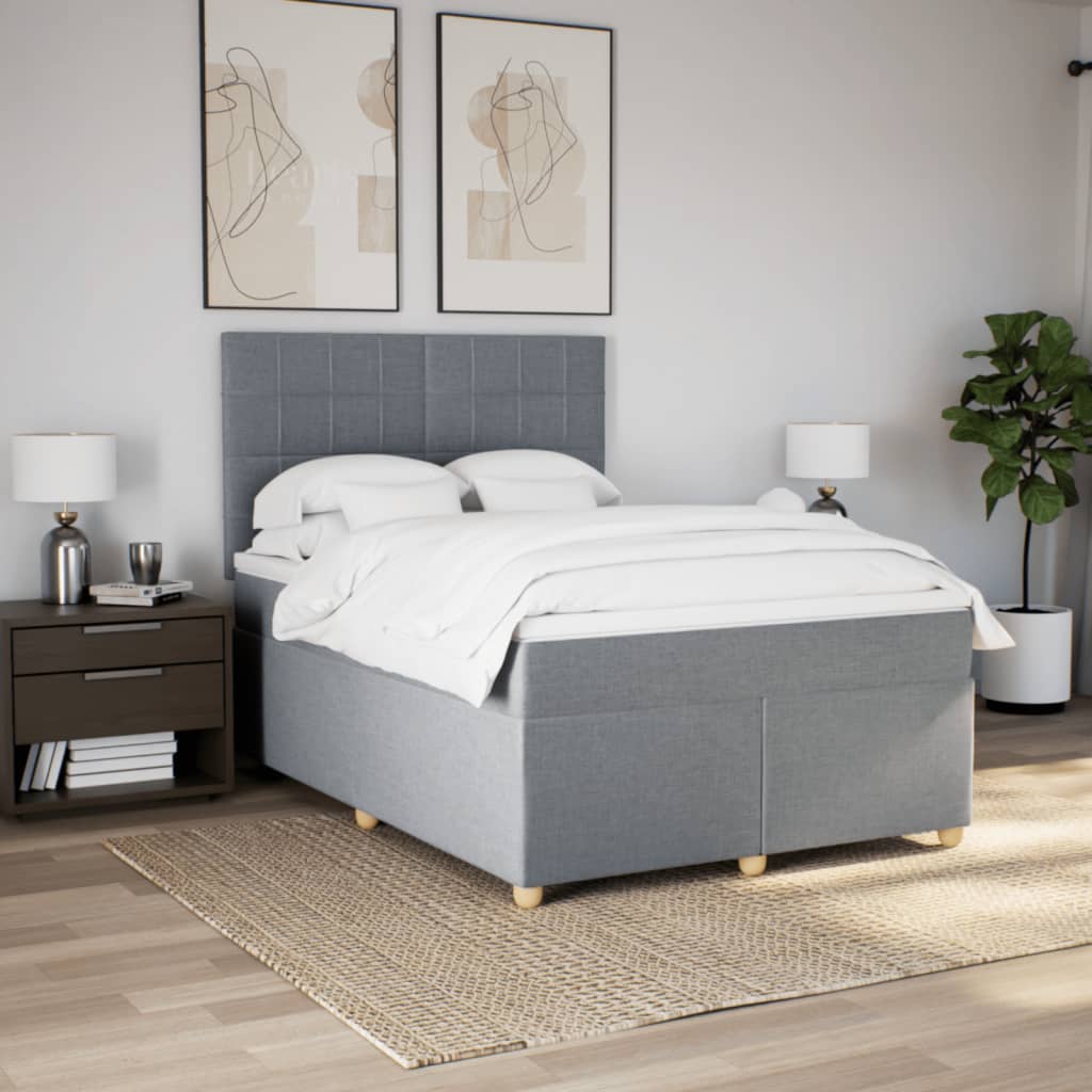 vidaXL Boxspring met matras stof lichtgrijs 160x200 cm grijs, foto 2