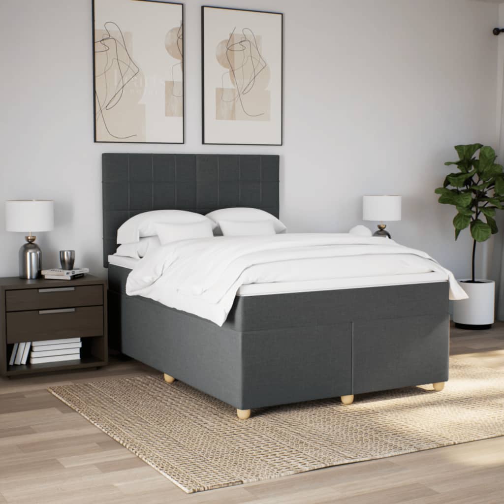 vidaXL Boxspring met matras stof donkergrijs 160x200 cm afbeelding