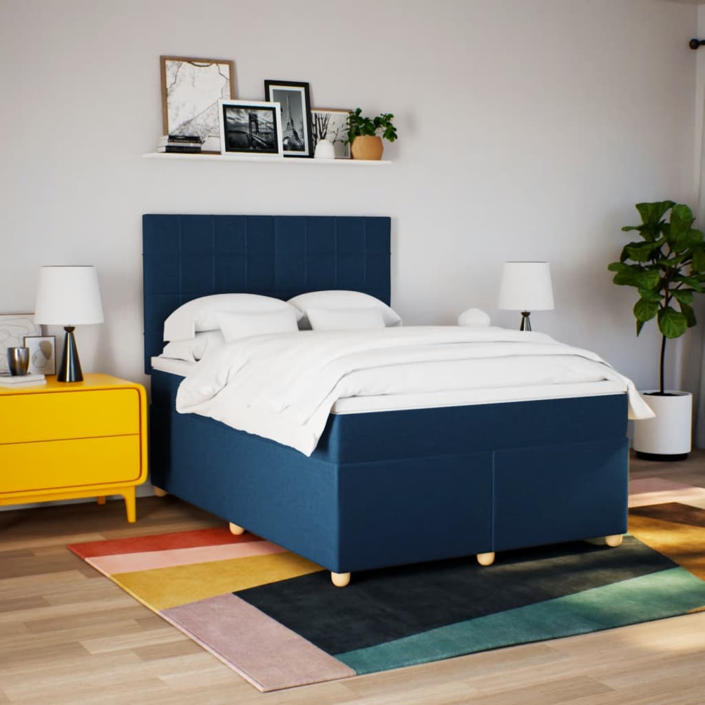 vidaXL Boxspring met matras stof blauw 160x200 cm afbeelding