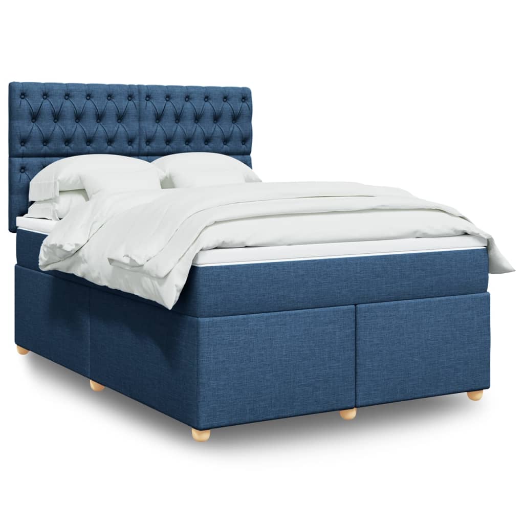 Boxspringbett mit Matratze Blau 160×200 cm Stoff