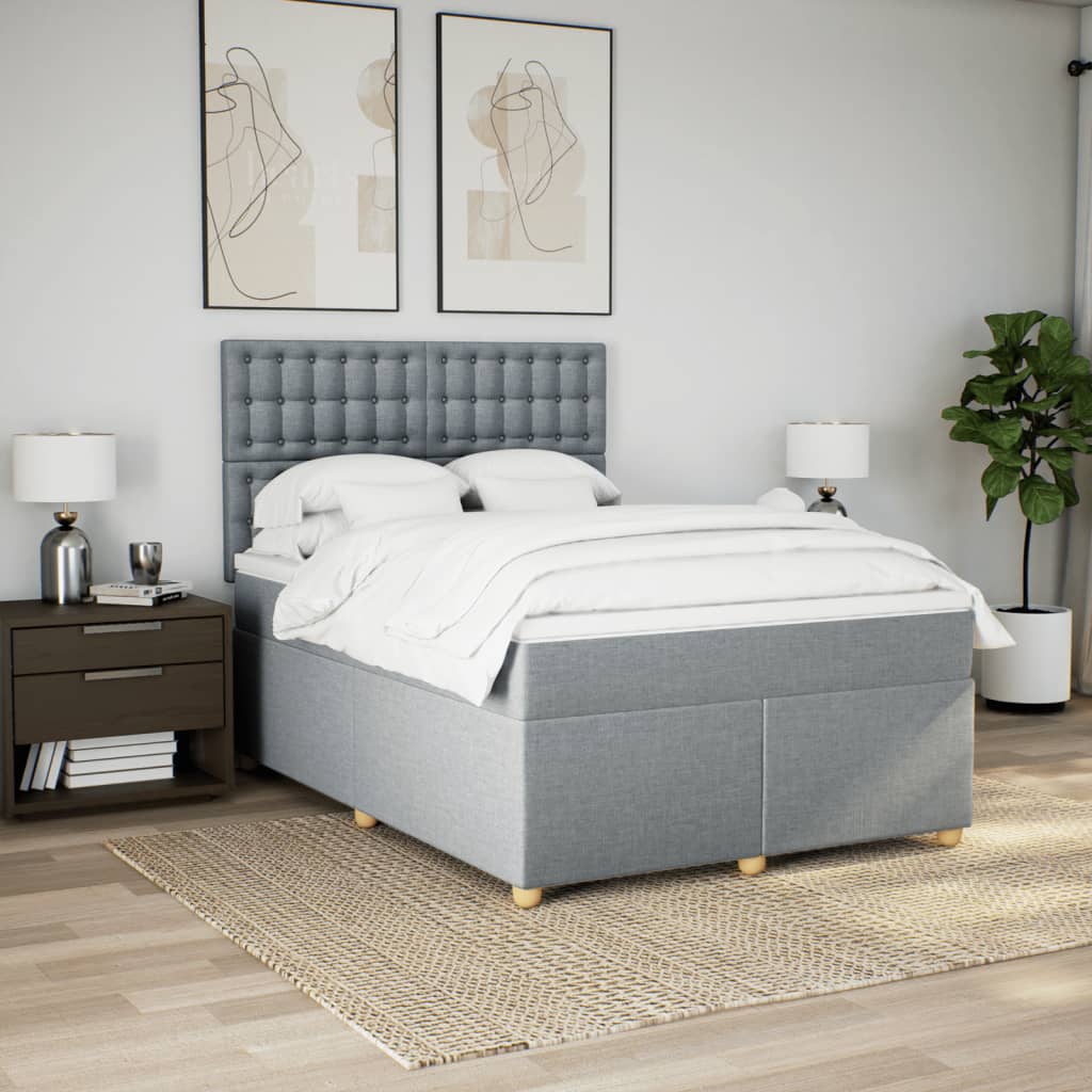 vidaXL Boxspring met matras stof lichtgrijs 160x200 cm afbeelding