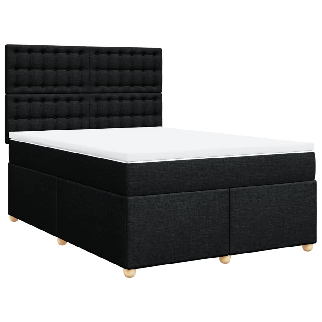 vidaXL Pat box spring cu saltea, negru, 160x200 cm, textil