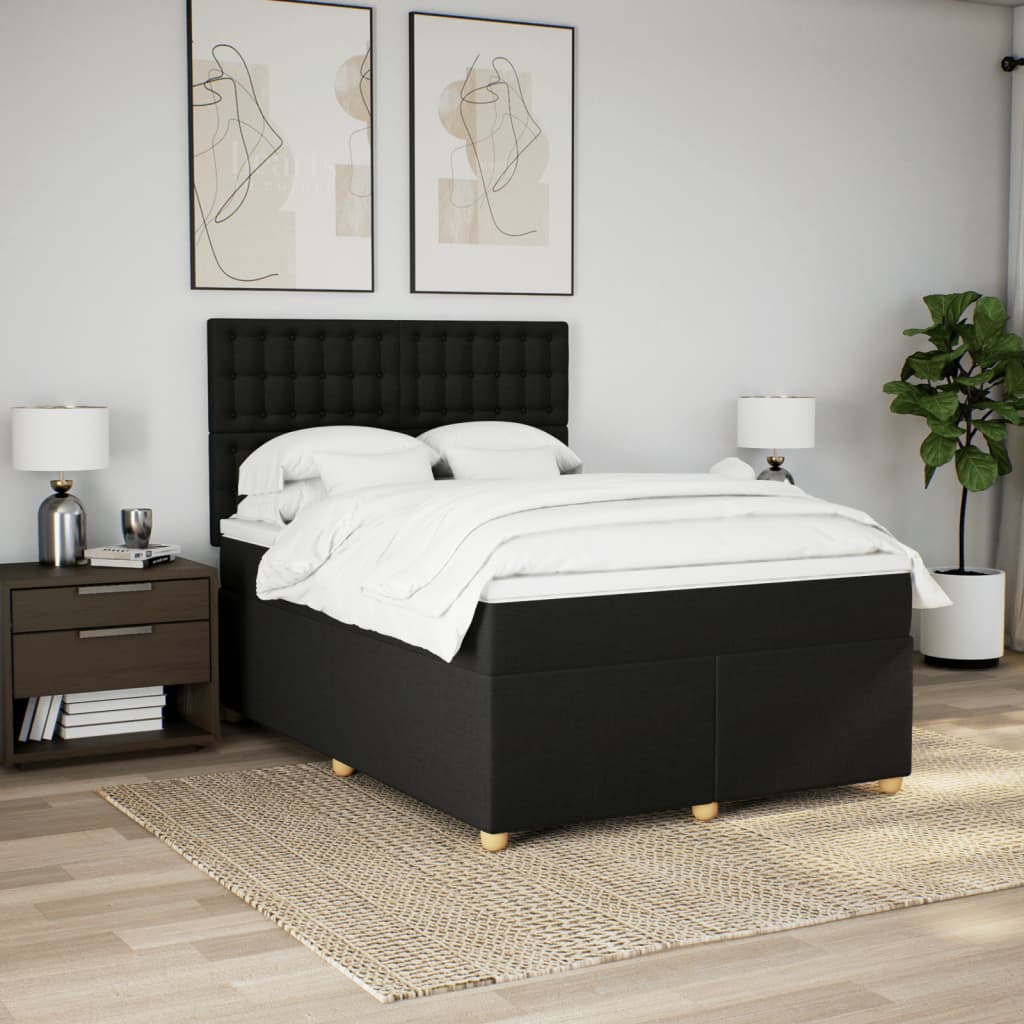 vidaXL Boxspring met matras stof zwart 160x200 cm afbeelding
