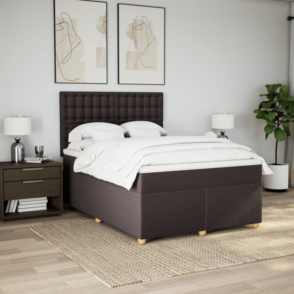 vidaXL Boxspring met matras stof donkerbruin 160x200 cm bruin, foto 2