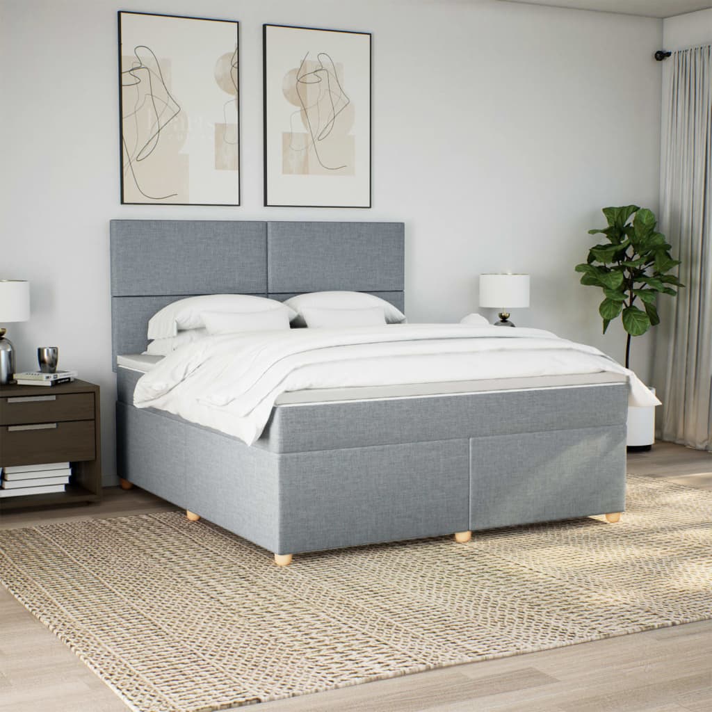 vidaXL Boxspring met matras stof lichtgrijs 180x200 cm grijs, foto 2