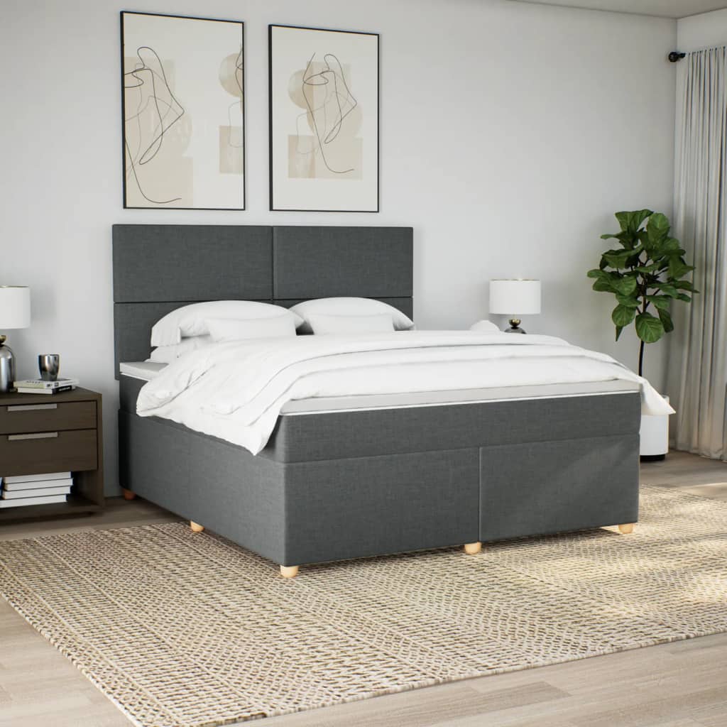 vidaXL Boxspring met matras stof donkergrijs 180x200 cm grijs, foto 2