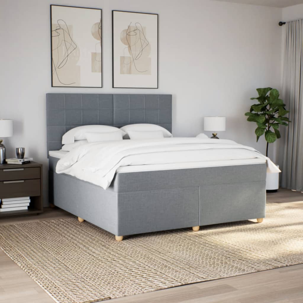 vidaXL Boxspring met matras stof lichtgrijs 180x200 cm grijs, foto 2