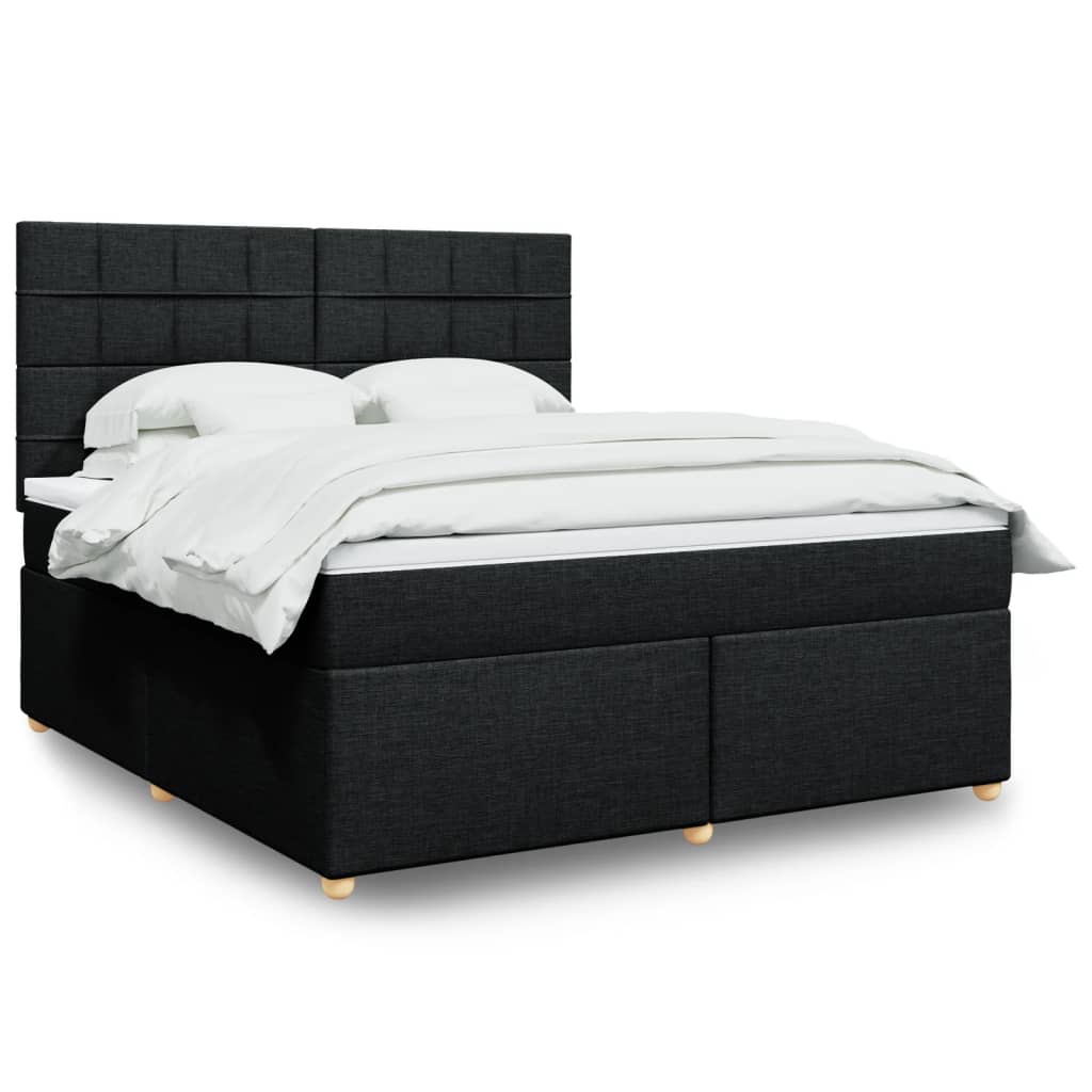 vidaXL Pat box spring cu saltea, negru, 180x200 cm, catifea