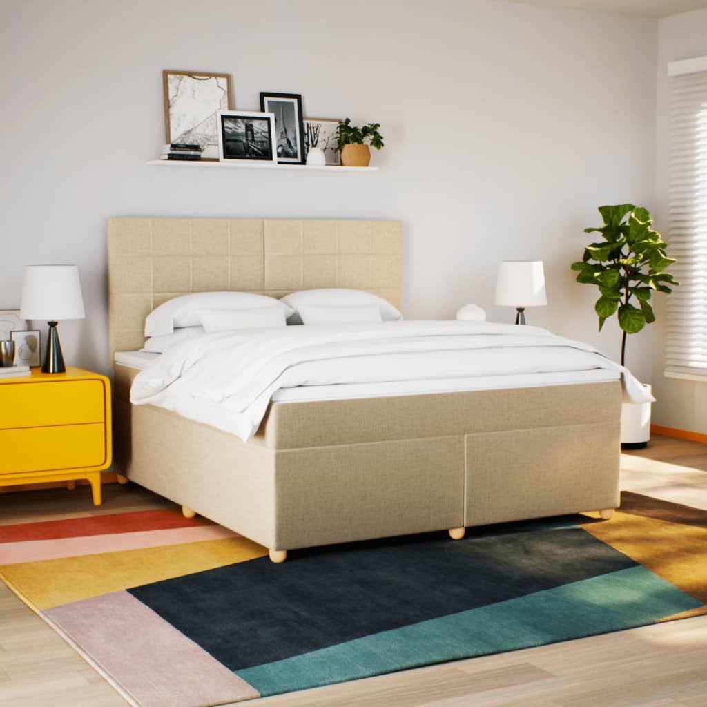 vidaXL Boxspring met matras stof crèmekleurig 180x200 cm afbeelding