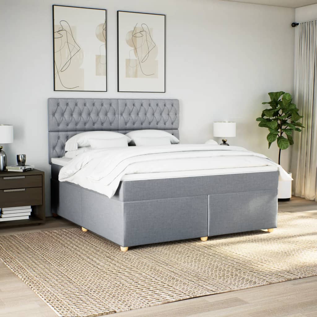 vidaXL Boxspring met matras stof lichtgrijs 180x200 cm grijs, foto 2