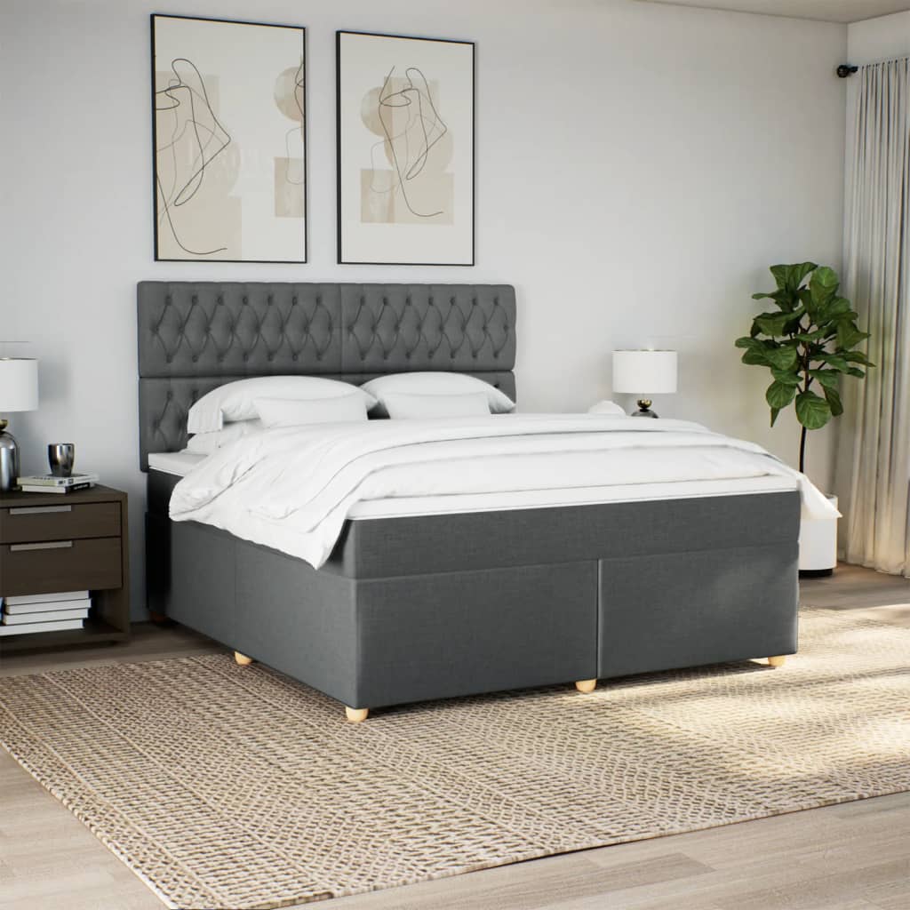 vidaXL Boxspring met matras stof donkergrijs 180x200 cm grijs, foto 2