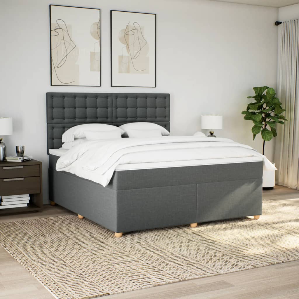 vidaXL Boxspring met matras stof donkergrijs 180x200 cm afbeelding