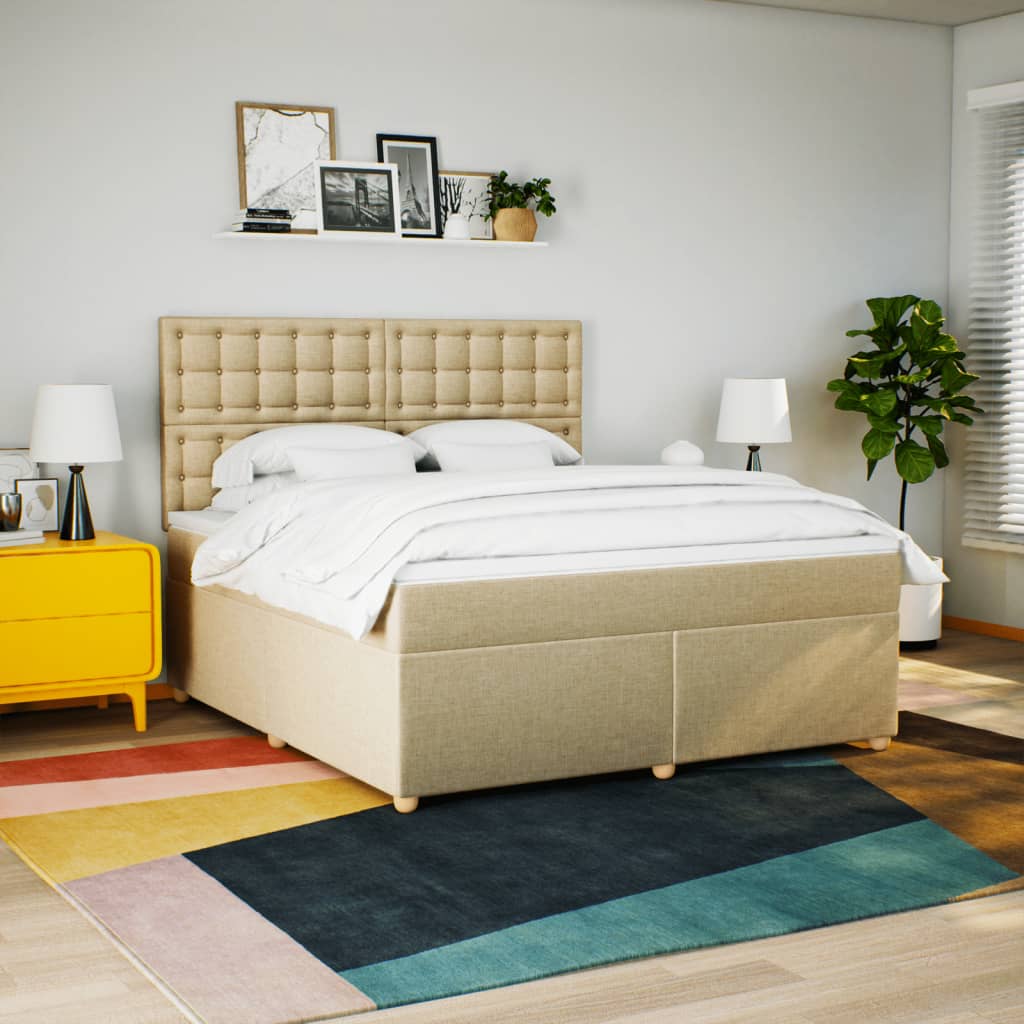vidaXL Boxspring met matras stof crèmekleurig 180x200 cm afbeelding