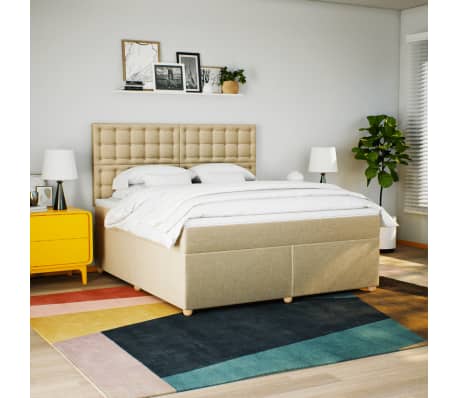 vidaXL Boxspringbett mit Matratze Creme 180x200 cm Stoff