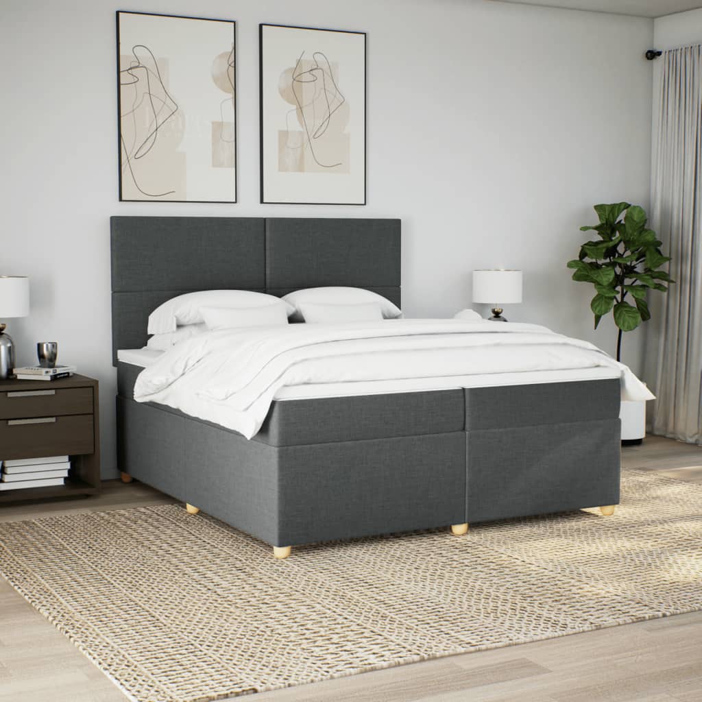 vidaXL Boxspring met matras stof donkergrijs 200x200 cm afbeelding