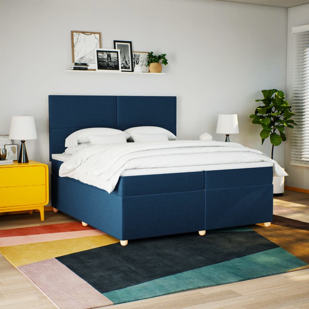 vidaXL Boxspring met matras stof blauw 200x200 cm afbeelding