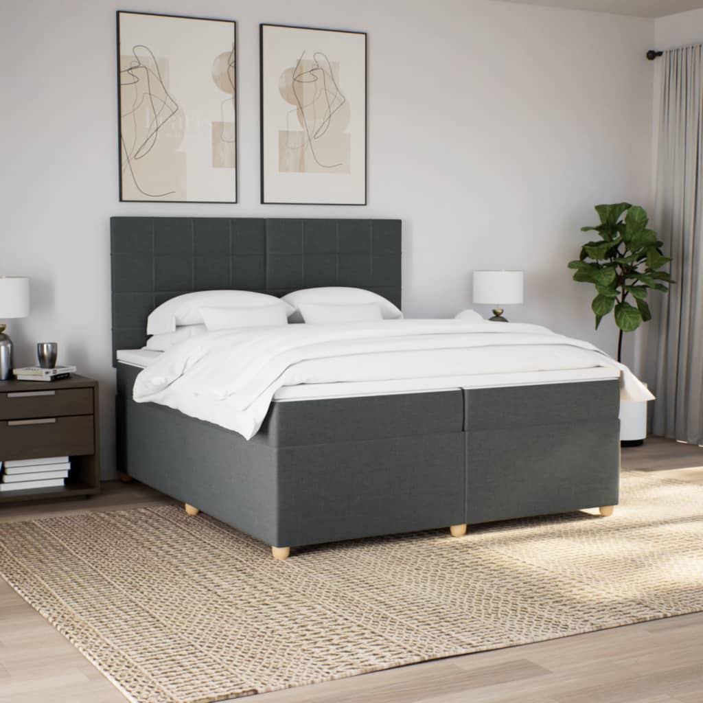 vidaXL Boxspring met matras stof donkergrijs 200x200 cm grijs, foto 2