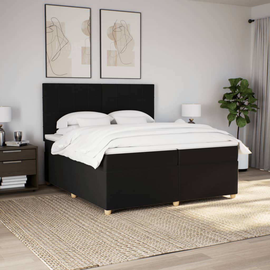 vidaXL Boxspring met matras stof zwart 200x200 cm, foto 2